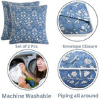 Ridhi Block Print Cornflower Blue Pillow Cover 24" x 24" (Pack of 2) Decorative Couch Pillows for Living Room, Chic Boho Cute Outdoor Pillows Covers Gifts for Spring, Easter and Valentine - Image 3