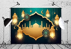 15x10ft Fabric Green Ramadan Backdrop Banner Golden Lanterns Mosque Photography Background Eid Mubarak Decor Islamic Muslim Party Supply Al-Fitr Holiday Decorations Ramadan Mubarak Banner Props - Image 2
