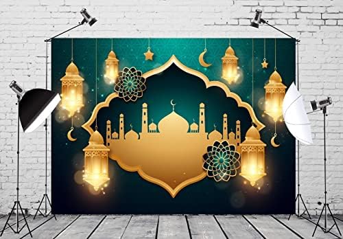 15x10ft Fabric Green Ramadan Backdrop Banner Golden Lanterns Mosque Photography Background Eid Mubarak Decor Islamic Muslim Party Supply Al-Fitr Holiday Decorations Ramadan Mubarak Banner Props - Image 2