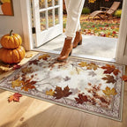 U'Artlines Fall Front Door Mat, 32"×48" Vintage Farmhouse Marple Leaves Mat by UArtlines