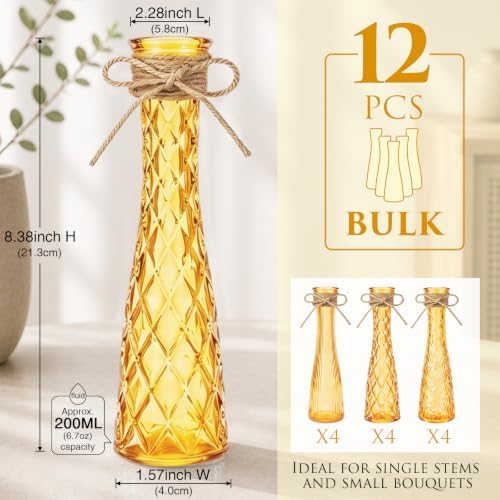 Set of 12 Yellow Glass Bud Vases for Centerpiece, Assorted - Image 2