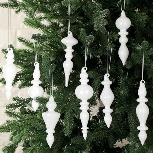 Mifoci 8 Pcs 6 Inch Mercury Glass Finial Christmas Ornaments,White by Mifoci
