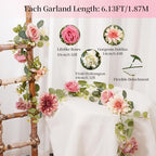 2Pcs Flower Garland Decorations, 12.27Ft Pink Flowers Rose Garland, Artificial Eucalyptus Greenery Vines with Floral for Wedding Wall Arch Table Centerpieces Backdrop Room Decor (Pink) - Image 2