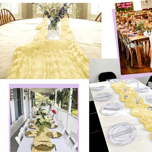 12 Pack Yellow Table Runner 10Ft Cheesecloth Table Runner Rustic Gauze Table Runners Romantic Long Sheer Fabric Cheese Cloth Table Runners for Wedding Party Bridal Baby Shower - Image 5