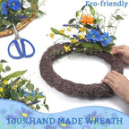 LOKEISNA Daisy Sunflower Wreath Decor, 24 Inch Summer Wreaths for Front Door Outside, Handmade Blue Orange Floral Eucalyptus Wreath for Front Door Farmhouse Home Décor Gift - Image 4