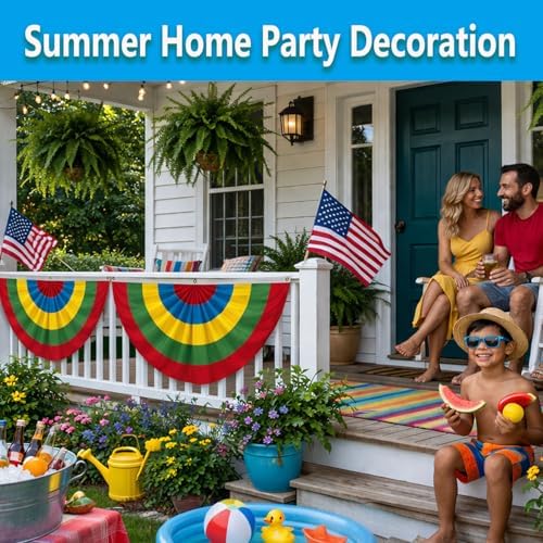 4Pack Easter Pleated Fan Flag 2x4 Ft Bunting Flags,Half Fan Decor Spring Easter's Day Party Bunting Sewn Stripes Canvas Header Brass Grommets for Outsider Garden Porch - Image 7