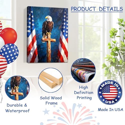 HomeifHue July 4th Patriotic Canvas Wall Art 4th of July USA Decorations American Flag Painting Picture Eagle Pictures for Wall Decor Independence Day Home Decor（F1 16x20in） - Image 4