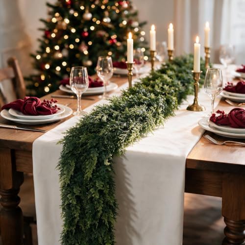 12FT Christmas Cedar Garland, Realistic Artificial Pine Greenery Garland with Flexible Wired Branches, Faux Holiday Garland for Mantle, Fireplace, Staircase, Table, Door, Indoor Outdoor Winter Decor - Image 6