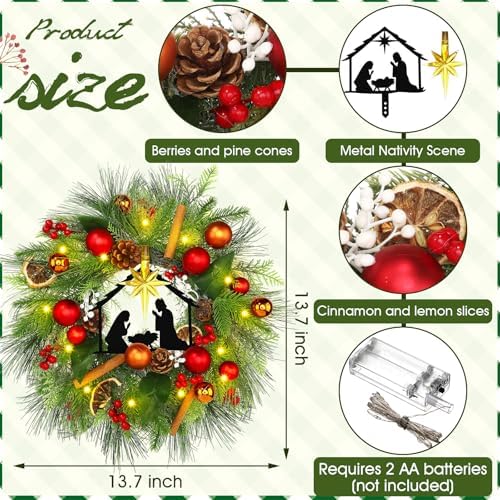 Knitgrip Gold Nativity Scene Pre-Lit Christmas Wreaths for Front Door - Image 2