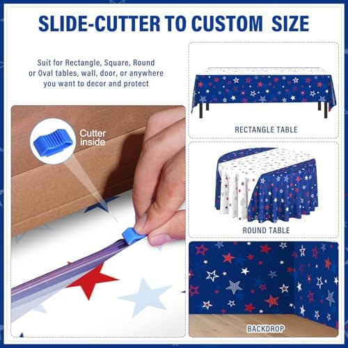 4.5 x 100 Feet Patriotic Tablecloth for 4th of July Independence Day Decorations,Roll of Disposable Custom White Blue Red Star Memorial Day Photography Backdrop for 4th of July Themed Party Supplies - Image 4
