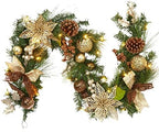 6ft Prelit Christmas Garland with 20 Lights, Xmas Fake Vines with Bows Christmas Balls Flowers Berries Greenery Christmas for Front Door Fireplace Mantel Porch Holiday Decorations by Adeeing
