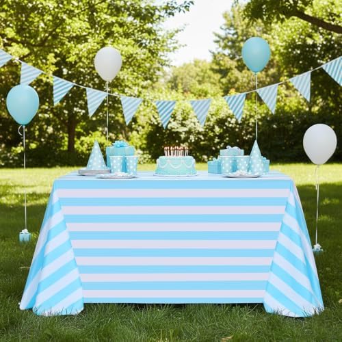 2 Pack Striped Tablecloth 57x84 Inch Light Blue and White Tablecloth - Image 2