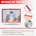 Christmas Decoration Serving Tray with Handels Decorative Tray Coffee Table Serving Platter Thanksgiving Tray - Breakfast Drinks Liquor Snowman(Red) - Image 2