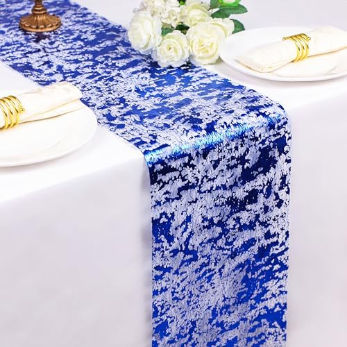 2 Pcs Royal Blue Table Runner, Glitter Metallic Foil Mesh Roll 108" - Image 2