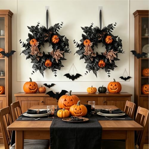 6 PCS Mini Halloween Wreaths for Front Door Small Black Maple Leaves Glitter Pumpkin Cabinet Hanging Decorative Wreaths 3.5 Inch Halloween Candle Ring for Home Wall Table Party Outdoor Indoor Supply - Image 5