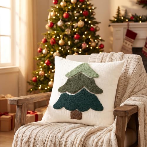 Artscope Chenille Christmas Tree Throw Pillow Covers 20x20 Set of 2-Green - Image 4