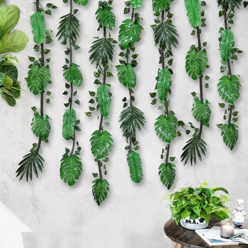 57Pcs Jungle Theme Party Decorations Fake Rattan Strands with Palm Leaves - Image 6