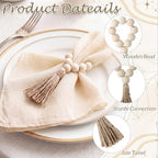 Cheesecloth Napkins with Wooden Bead Napkin Rings Set, 12 Gauze Cloth 20x20 Inch Dinner Napkins and 12 Boho Wood Bead Napkin Ring Holders for Wedding, Baby Shower, Bridal Shower(Beige) - Image 3
