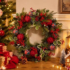 Christmas Wreath for Front Door Cedar Buffalo Plaid Wreath with Holly Berry - Image 3