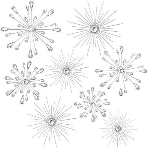 Blulu 8 Pcs Silver Metal Starburst Wall Art, 3D Crystal Teardrop Rhinestone Wall Sculptures, Modern Mid Century Hanging Accents Decor for Living Room Bedroom Entryway Office Home Decoration - Image 2