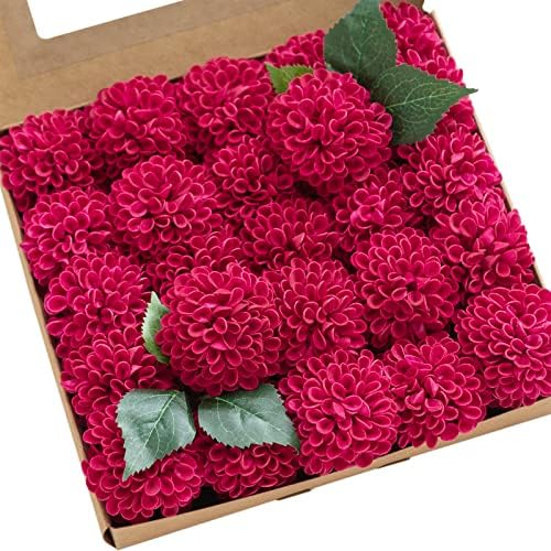 Ling's moment Hot Pink Fuchsia Artificial Dahlias, Wedding Flowers, 25 pcs by LingsMoment