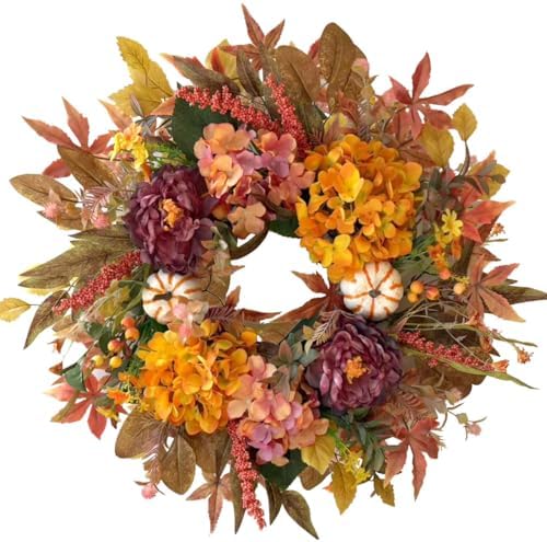 WANNA-CUL 24 Inch Fall Harvest Front Door Wreath Autumn Thanksgiving Decor by WANNA-CUL