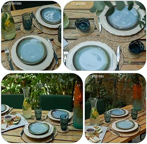 Round Woven Placemats Set of 6 with 6 Coasters Natural Water Hyacinth Place Mats, 13.5 Inch Rattan Placemats Wicker Farmhouse Boho Straw Heat Resistant Outdoor Placemats Patio Table Mats - Image 3