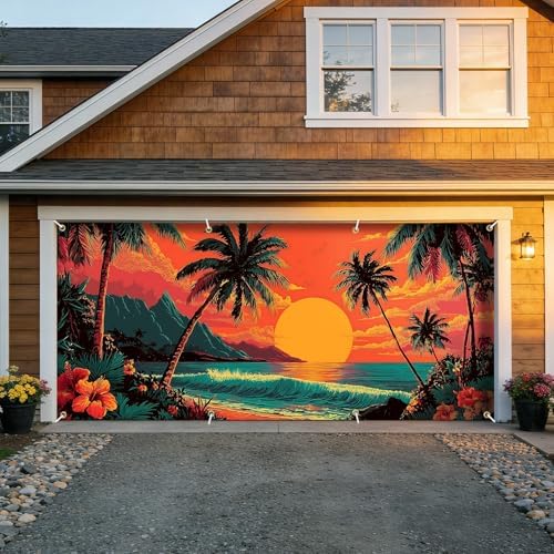 6x13 FT Tropical Sunset Garage Door Banner - Hawaiian Palm Tree Ocean Beach Backdrop, Large Indoor Outdoor Garage Door Cover,Summer Decoration for Home,Yard, Luau Party, Vacation Theme - Image 7