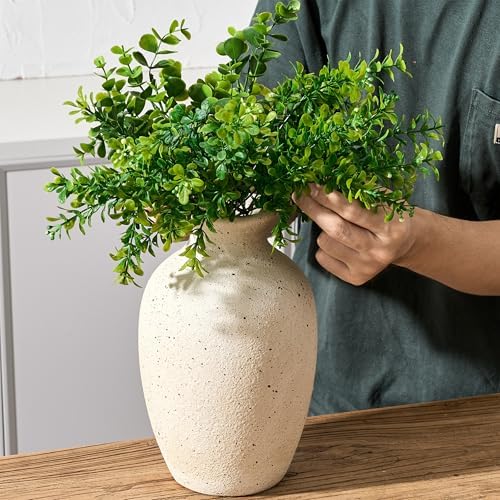 Large Ceramic Rustic Flower Vase, 10.43 Inch Tall Vintage Pottery Home Decor, Antique Farmhouse Terracotta Vase for Living Room, Table, Shelf, Mantel Decoration, Farmhouse - Cream-White - Image 5