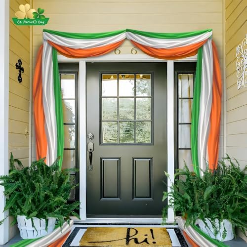 3Pack St Patrick's Day Bunting Flags 2x20 Ft Irish Green White Orange Stripe Banner Ireland Patriotic Half Fan Flag Decor Outside Garden Porch - Image 4