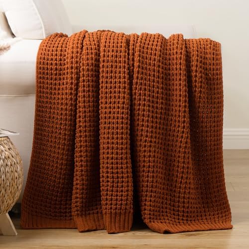 Waffle Knit Blanket Throw, Fall Caramel Throw Blanket for Couch, 50"x60" - Image 3