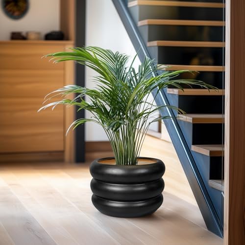 SQOWL 10 Inch Pot for Plants - Ceramic Planter for Indoor Plants Large Plant Pot with Drainage Hole Outdoor Flower Pot Decorative Round Planter for Porch House Decor Black - Image 6