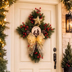 Riceshoot Christmas Nativity Cross Wreath with Gold Organza Bow and Star by Zuqqaaoor