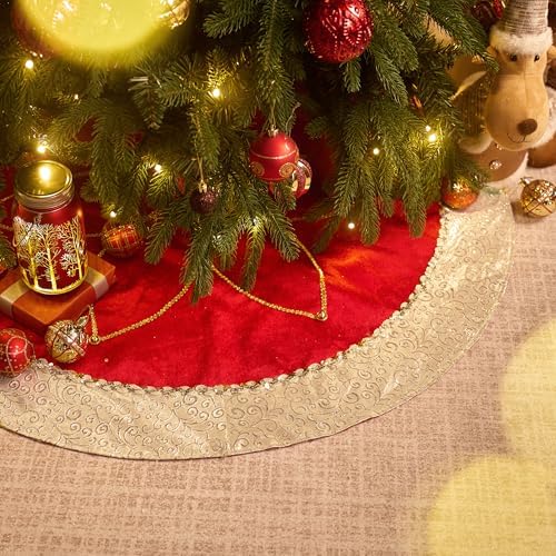 Valery Madelyn 60 Inch Red Gold Christmas Tree Skirt for Tree Decorations - Image 3