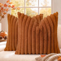 decorUhome Fall Faux Fur Throw Pillow Covers 24x24 Set of 2 Light Rust by decorUhome