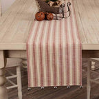 Sleigh Bells Ring Ticking Stripe Table Runner, 90" Long, Farmhouse Christmas Red & Cream w/Bells, Christmas, Country Holiday Décor - Image 2