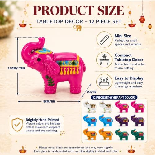 12 Pcs Indian Return Gift Bulk for Pooja, Colorful Elephant Statue - Image 2