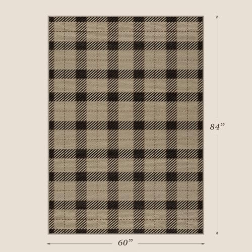 Easy Jute Area Rug 5x7, Black & Tan Plaid Rug, Washable Indoor Outdoor Farmhouse Rug for Living Room, Entryway, Bedroom, Patio & Covered Porch, Low Pile Non Slip - Image 2