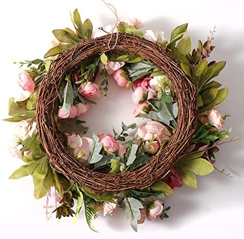Peony Spring Wreaths for Front Door Outside Rose Summer Door Wreath Full 15 Inch Handmade Fall Winter Wreaths for Front Door Wall Window Decor - Image 3