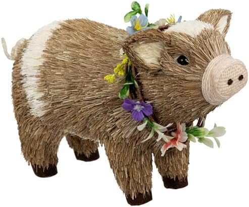 Northlight Boy Piglet with Floral Wreath Spring Figurine - 10.25" - Brown and Beige - Image 6