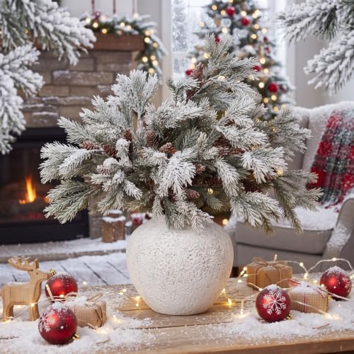 Wavwavw 6 Pcs Flocked Christmas Artificial Cedar Pine Branches, 25.5 Inch - Image 2