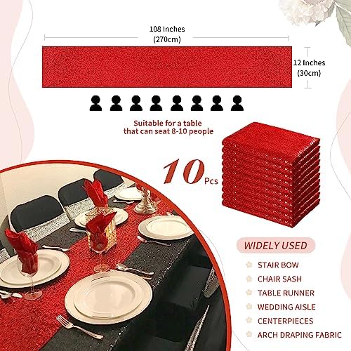 Red Table Runners 10 Packs 12x108 Inch Glitter Sequin Table Runners for Birthday Party Bridal Shower Banquet Wedding Table Decorations - Image 3