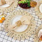 IcosaMro 13.8" Boho Placemats Set of 6 Round Woven Placemats Natural Table Place Mats for Dinning Table Indoor & Outdoor Wicker Wicker Charger Plates for Wedding Christmas Thanksgiving Events by IcosaMro