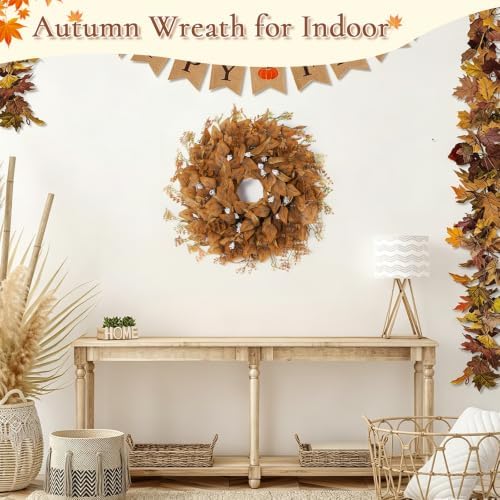 26 Inch Fall Wreath for Front Door, Artificial Eucalyptus Porch Decor (26in) - Image 6