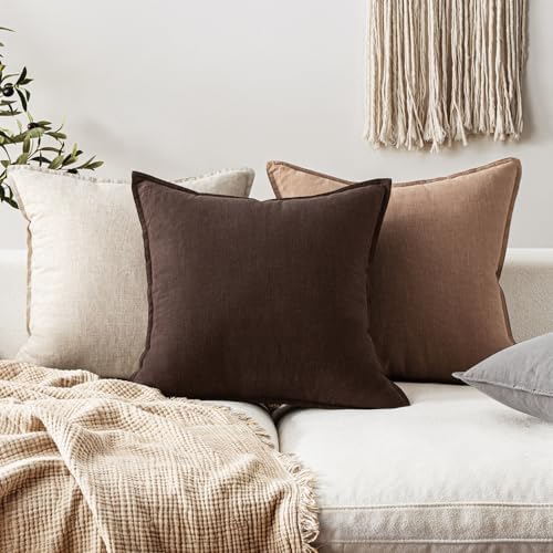 EMEMA Euro Sham Decorative Linen Throw Pillow Covers 24x24 Inch Dark Brown - Image 7