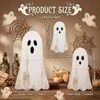Vercraft 3 Pcs Halloween Outdoor Decorations Ghost Wooden Porch Signs Halloween Yard Decor Welcome Front Door Standing Sign Farmhouse Standing Block for Home Outdoor Display, 15.7, 19.7, 23.6'' - Image 3