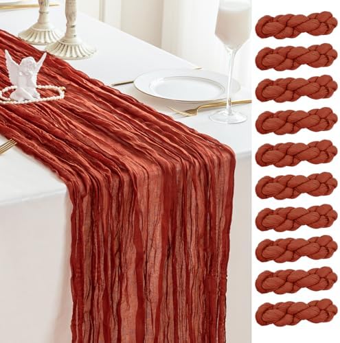 Sioloc Terracotta Table Cloth Cheesecloth Table Runner 10ft Rustic for Tea Wedding Party Baby Bridal Centerpiece Fall Decor for Home Halloween Thanksgiving by HEALTHYCOMFORTLIFE