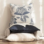 Foindtower Set of 2 Linen Floral Vintage Throw Pillow Covers Neutral Accent Print Decorative Cushion Covers Farmhouse Boho Home Decor for Sofa Chair Couch Bedroom Living Room,24×24 Inch,Blue - Image 5