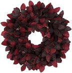 Artificial Fall Leaf Wreath for Front Door – 24" Autumn Wreath with Lifelike Fagus Sylvatica Foliages – Burgundy Red – Rustic Thanksgiving & Halloween Decoration for Indoor & Outdoor by Arborus