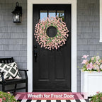 24" Spring Wreaths for Front Door Not Withering Artificial Floral Wreath with Wildflowers Summer Decorations for Indoor Outdoor Window Wall Farmhouse Porch Wedding Easter Home Decor Pink - Image 7